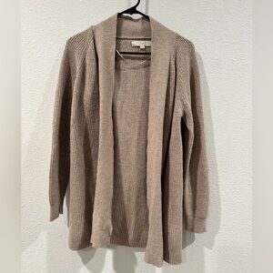 LOFT Cream Wool Blend Knit Open Front Longline Cardigan Sweater Size Medium